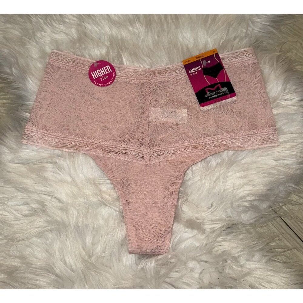 Maidenform Smooth It Out High Waist Lace Thong Panties Womens 5 S Small DMTSTG